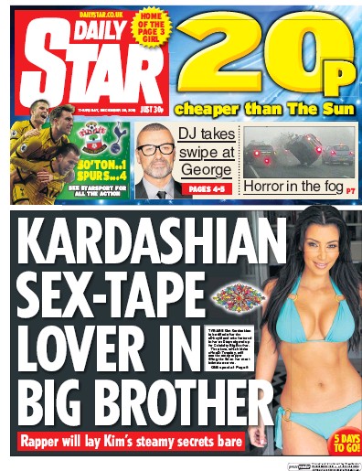 Daily Star (UK) Newspaper Front Page for 29 December 2016
