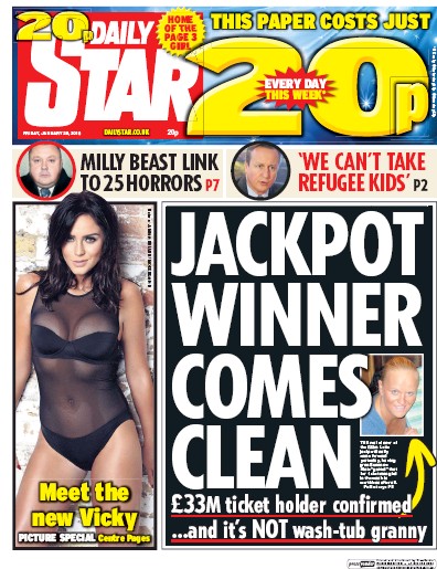 Daily Star Newspaper Front Page for 29 January 2016