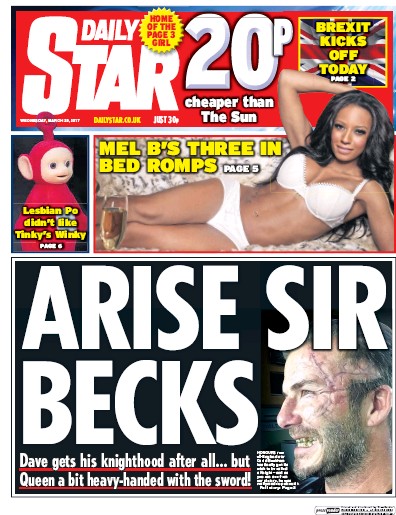 Daily Star Newspaper Front Page for 29 March 2017