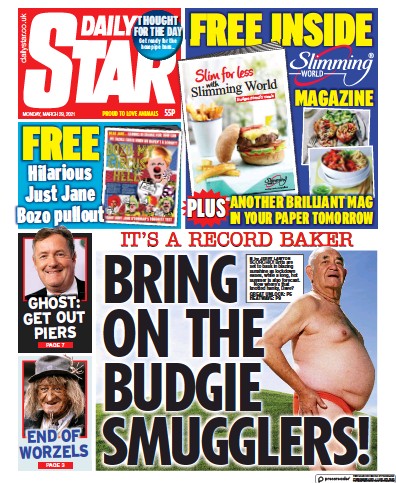 Daily Star (UK) Newspaper Front Page for 29 March 2021