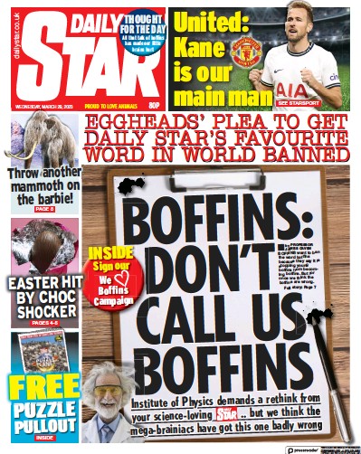 Daily Star (UK) Newspaper Front Page for 29 March 2023