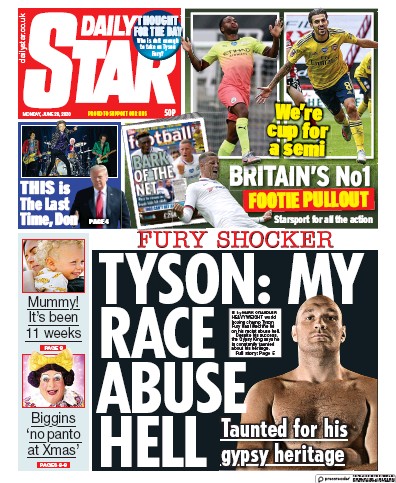 Daily Star (UK) Newspaper Front Page for 29 June 2020