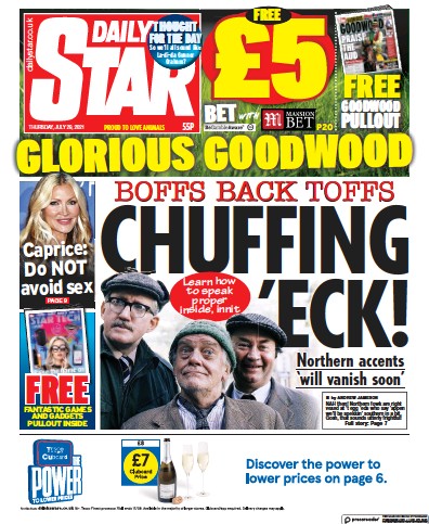 Daily Star (UK) Newspaper Front Page for 29 July 2021