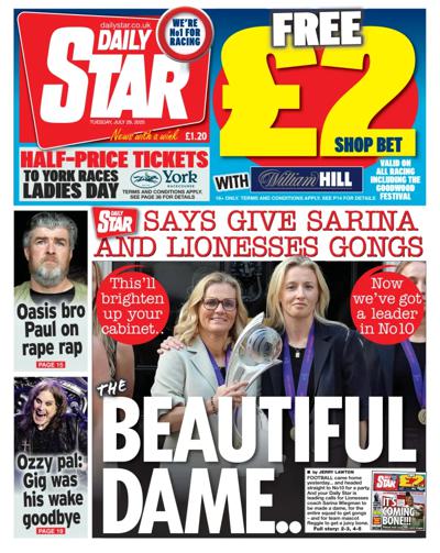 Daily Star (UK) Newspaper Front Page for 29 July 2025