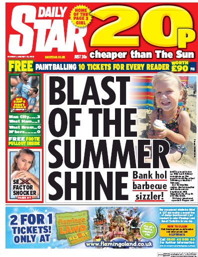 Daily Star Newspaper Front Page for 29 August 2016