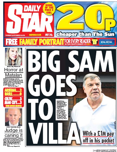 Daily Star (UK) Newspaper Front Page for 29 September 2016