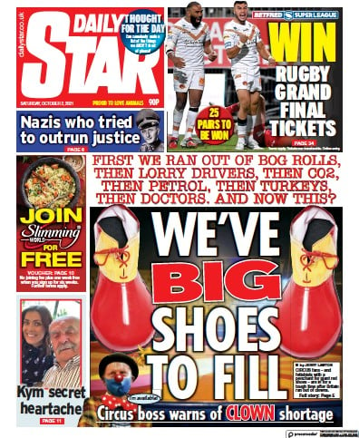 Daily Star (UK) Newspaper Front Page for 2 October 2021