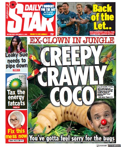 Daily Star (UK) Newspaper Front Page for 2 November 2022