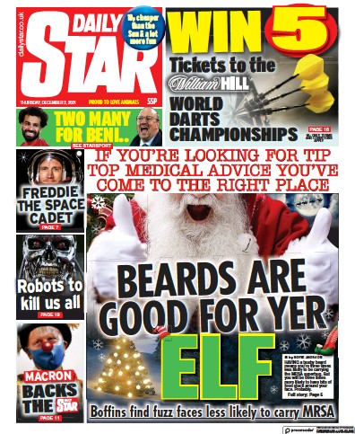 Daily Star (UK) Newspaper Front Page for 2 December 2021
