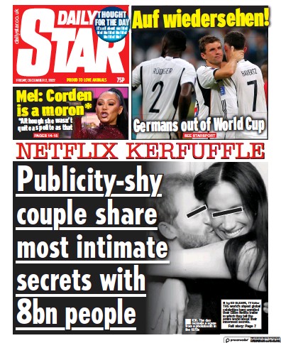 Daily Star (UK) Newspaper Front Page for 2 December 2022