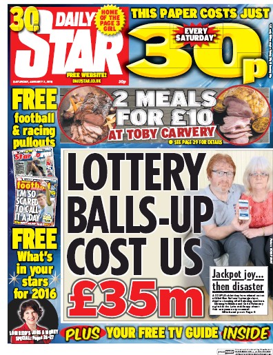 Daily Star Newspaper Front Page for 2 January 2016