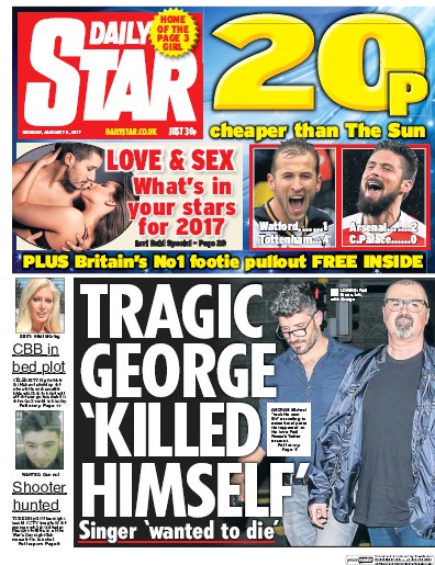 Daily Star Newspaper Front Page for 2 January 2017