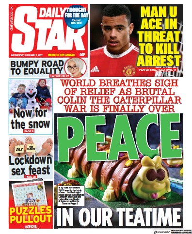 Daily Star (UK) Newspaper Front Page for 2 February 2022