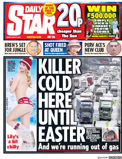 Daily Star (UK) Newspaper Front Page for 2 March 2018