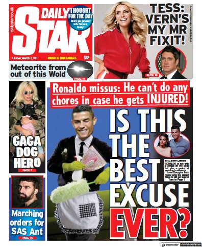 Daily Star (UK) Newspaper Front Page for 2 March 2021