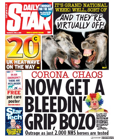 Daily Star Newspaper Front Page for 2 April 2020