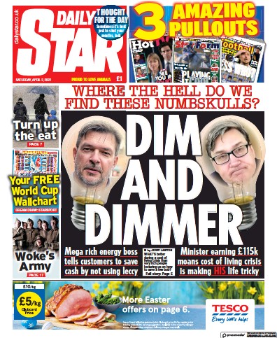 Daily Star (UK) Newspaper Front Page for 2 April 2022