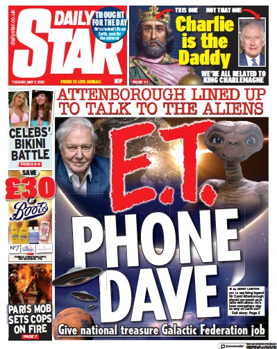 Daily Star (UK) Newspaper Front Page for 2 May 2023