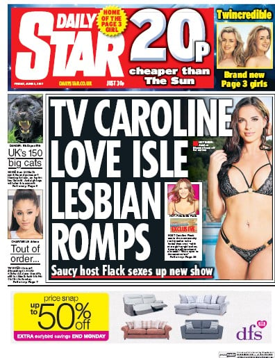 Daily Star (UK) Newspaper Front Page for 2 June 2017