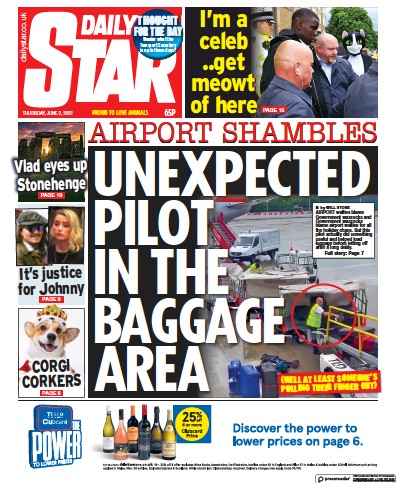 Daily Star (UK) Newspaper Front Page for 2 June 2022