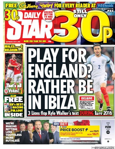 Daily Star (UK) Newspaper Front Page for 2 July 2016