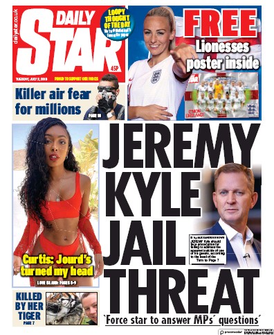 Daily Star (UK) Newspaper Front Page for 2 July 2019