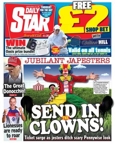 Daily Star (UK) Newspaper Front Page for 2 July 2025