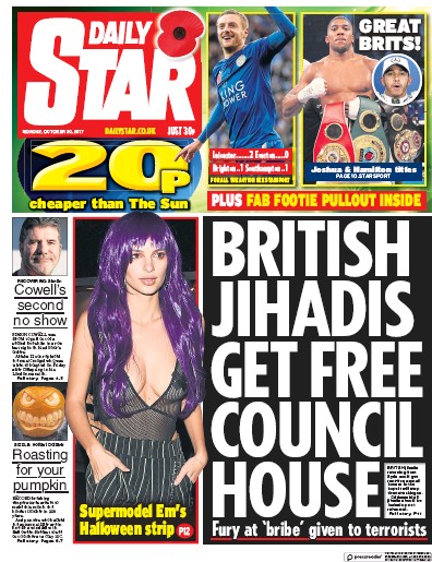 Daily Star Newspaper Front Page for 30 October 2017