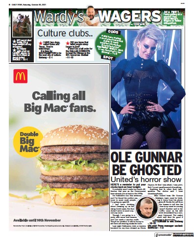Daily Star (UK) Newspaper Front Page for 30 October 2021