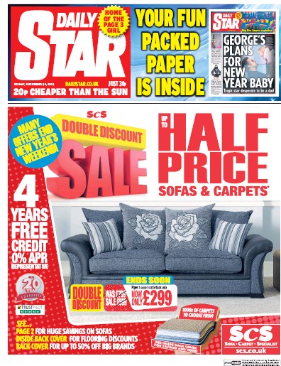 Daily Star Newspaper Front Page for 30 December 2016