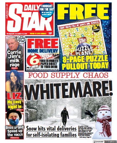 Daily Star Newspaper Front Page for 30 December 2020