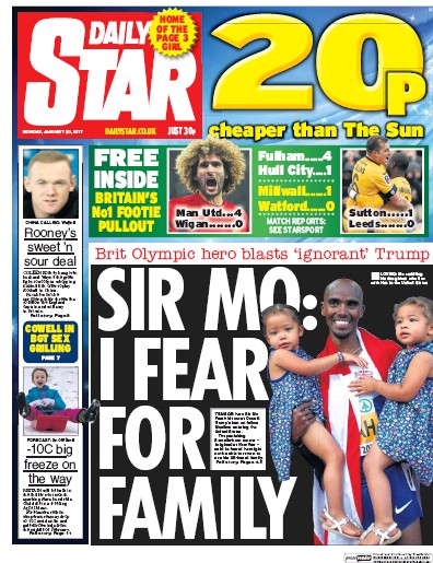 Daily Star Newspaper Front Page for 30 January 2017