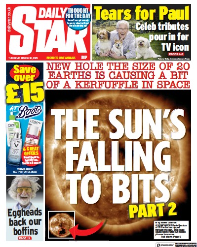 Daily Star (UK) Newspaper Front Page for 30 March 2023