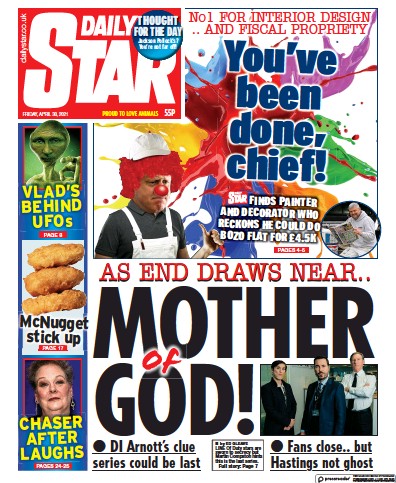 Daily Star (UK) Newspaper Front Page for 30 April 2021