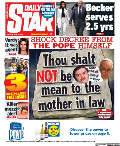 Daily Star Newspaper Front Page for 30 April 2022