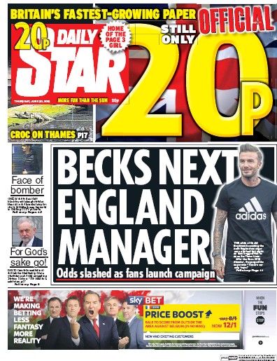 Daily Star Newspaper Front Page for 30 June 2016