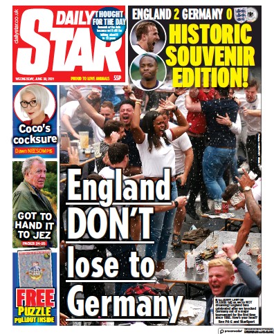 Daily Star (UK) Newspaper Front Page for 30 June 2021