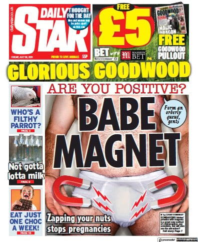 Daily Star (UK) Newspaper Front Page for 30 July 2021