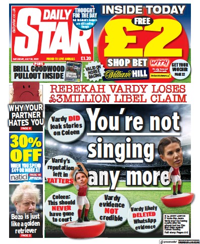 Daily Star Newspaper Front Page for 30 July 2022