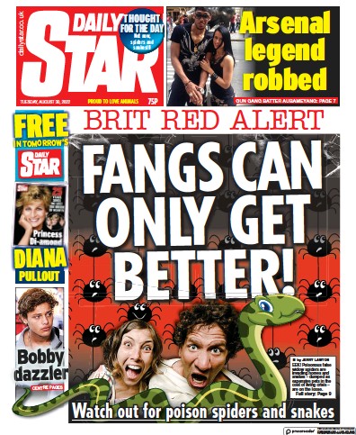 Daily Star (UK) Newspaper Front Page for 30 August 2022