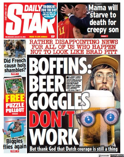 Daily Star (UK) Newspaper Front Page for 30 August 2023