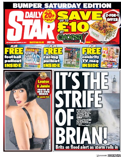 Daily Star (UK) Newspaper Front Page for 30 September 2017