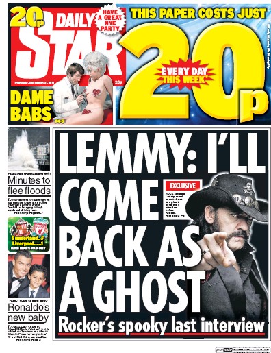 Daily Star Newspaper Front Page for 31 December 2015