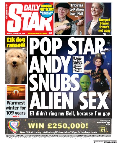 Daily Star (UK) Newspaper Front Page for 31 December 2019