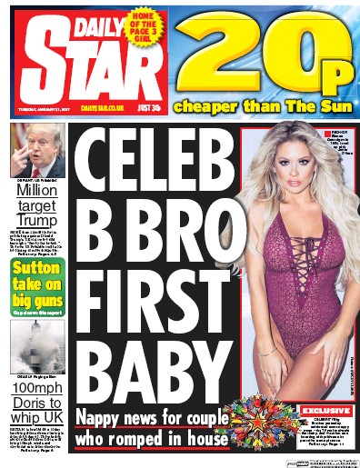 Daily Star Newspaper Front Page for 31 January 2017