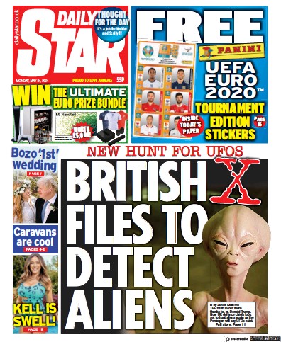 Daily Star (UK) Newspaper Front Page for 31 May 2021