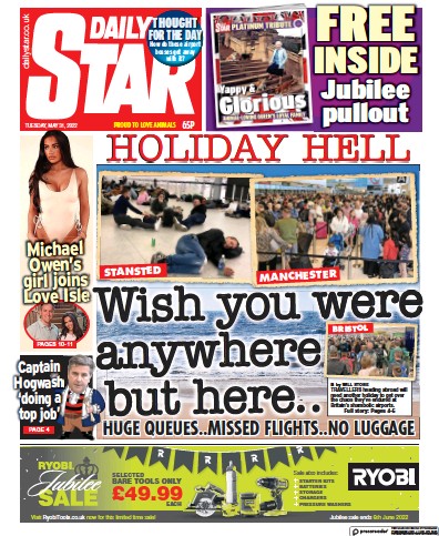 Daily Star (UK) Newspaper Front Page for 31 May 2022