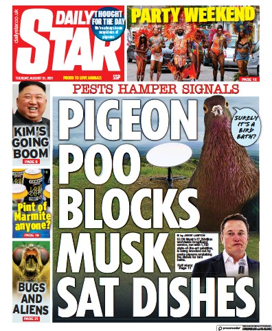 Daily Star (UK) Newspaper Front Page for 31 August 2021