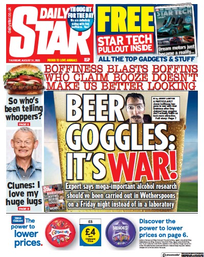 Daily Star (UK) Newspaper Front Page for 31 August 2023