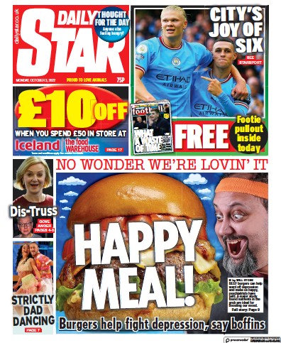 Daily Star (UK) Newspaper Front Page for 3 October 2022